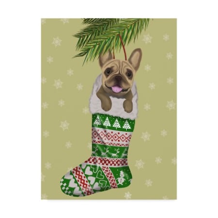 Fab Funky 'French Bulldog In Christmas Stocking' Canvas Art,35x47